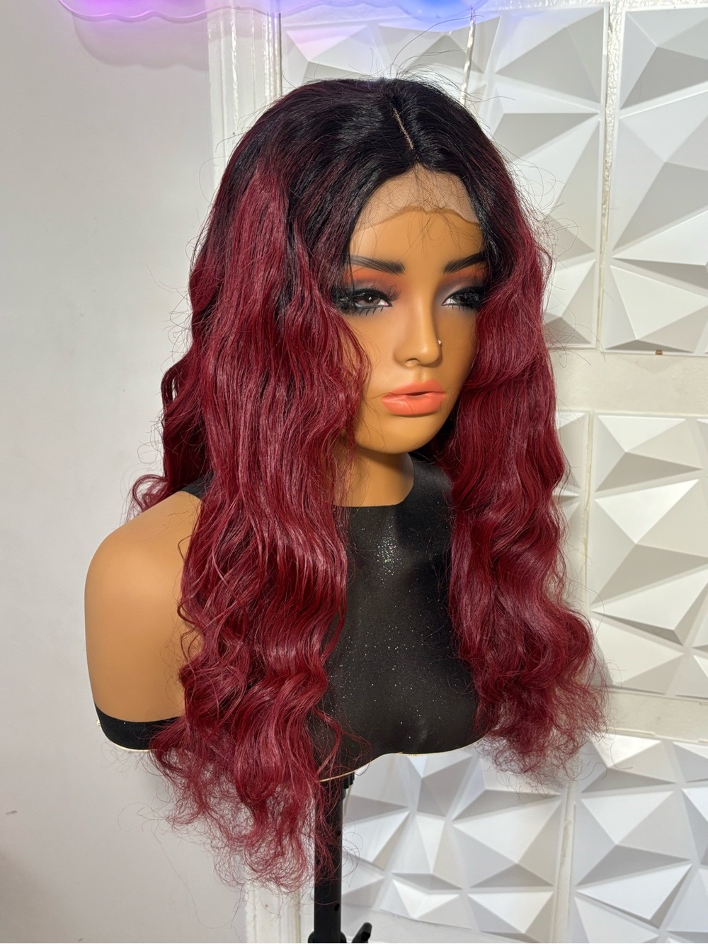 Dark Root Wine Red Loose Body Wave Wig | 4x4 Closure Hair Blend 22 Inch